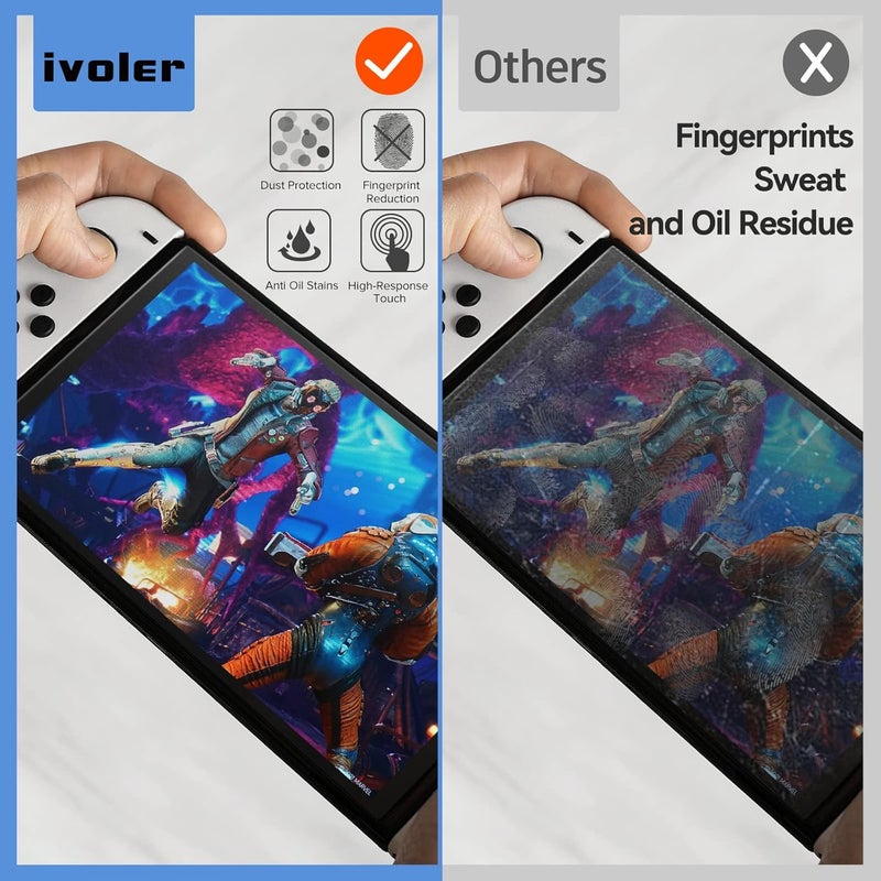 ivoler 2-Pack Screen Protector Matte Tempered Glass for Nintendo Switch OLED Model, Matte Anti Glare Protector with [Alignment Frame] Anti-Scratch Full Coverage Guard for Nintendo Switch Model 7'' - Image 3